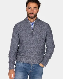 Navy gebreide pullover met halve rits - Winter Navy