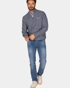 Navy gebreide pullover met halve rits - Winter Navy