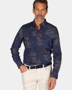 Navy geprint overhemd
