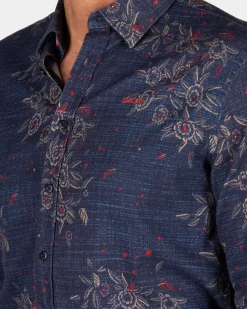 Navy geprint overhemd