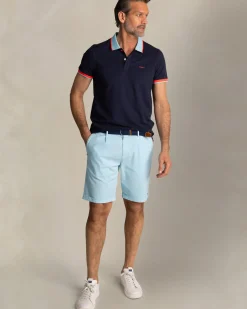 Navy katoenen polo met lichtblauwe kraag