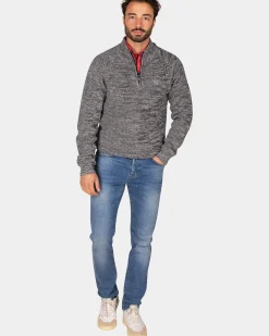 Navy katoenen trui met halve rits - Winter Navy