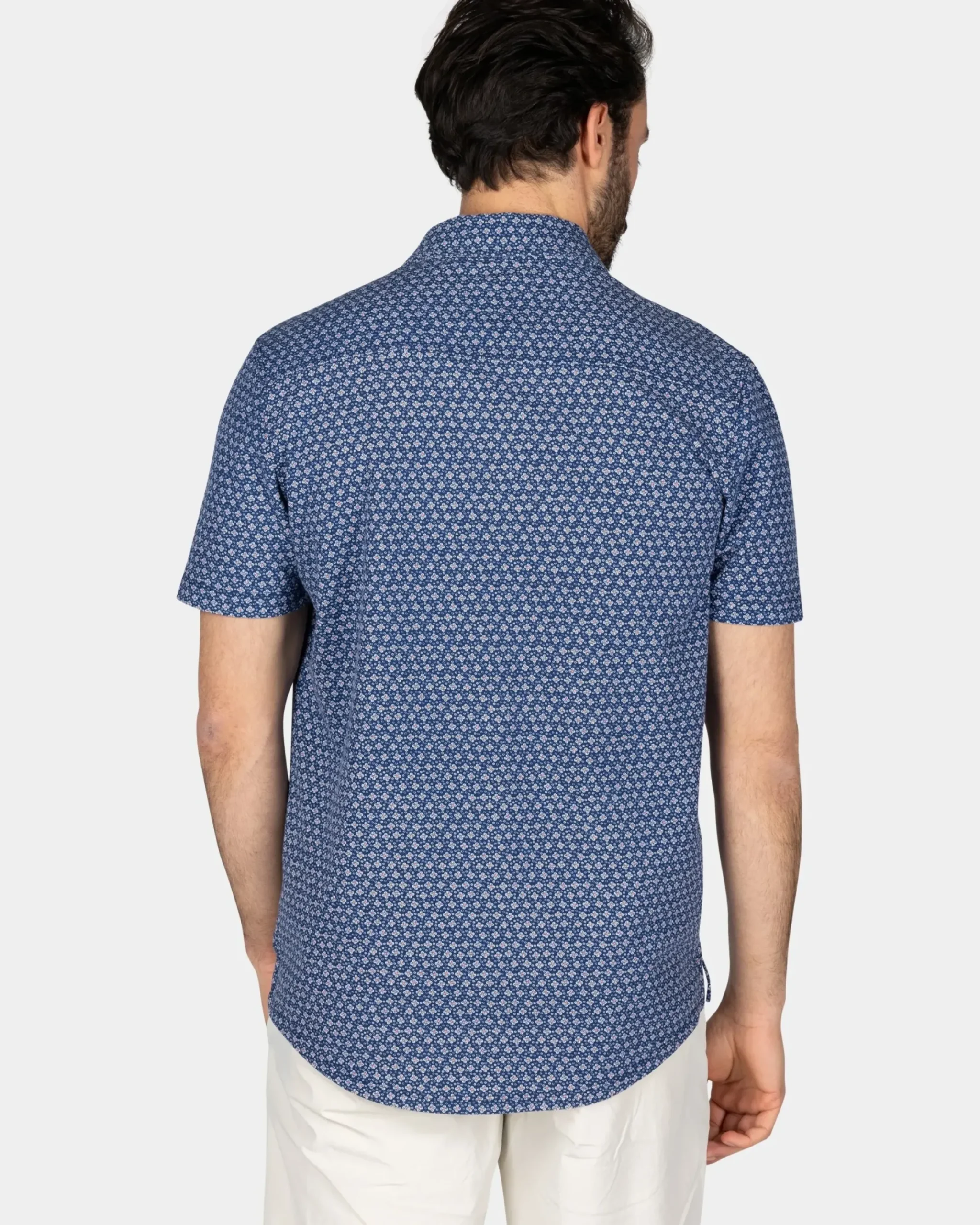 Navy overhemd met kleine roze print