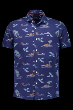 Navy overhemd met zomerse print - Ocean Navy