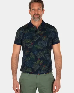 Navy polo met blader print - Key Navy