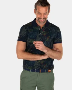 Navy polo met blader print - Key Navy
