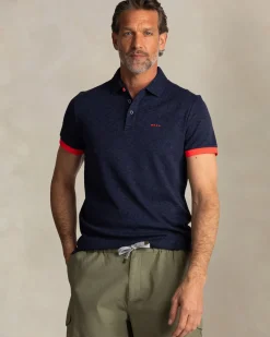 Navy polo met bladprint