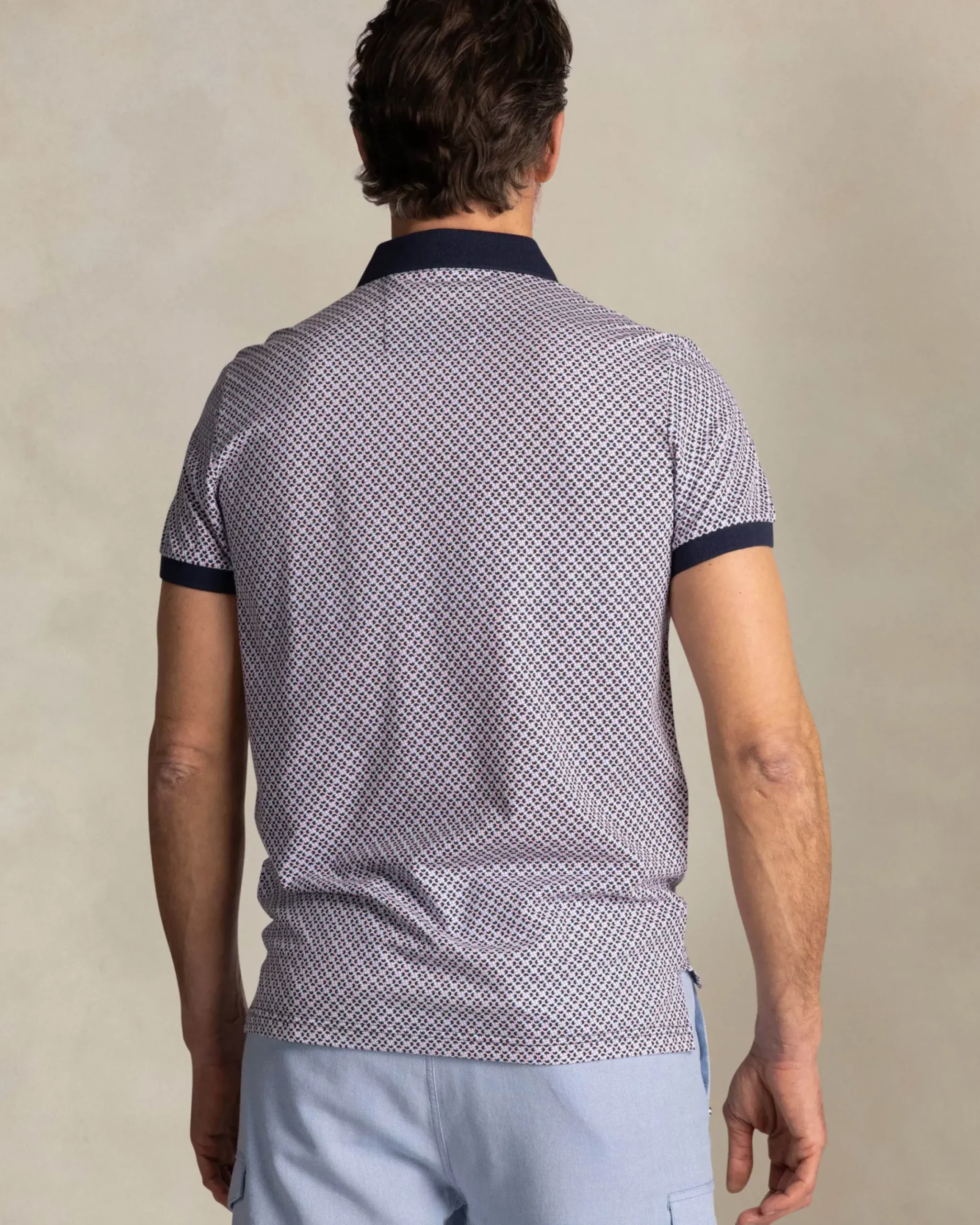 Navy polo met grafische print