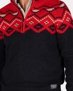 Navy trui met rode print - Reef Red