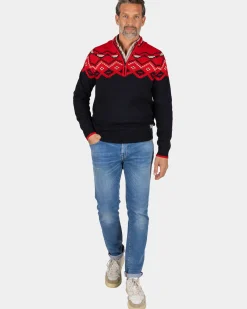 Navy trui met rode print - Reef Red