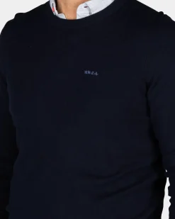 Navy trui met ronde hals
