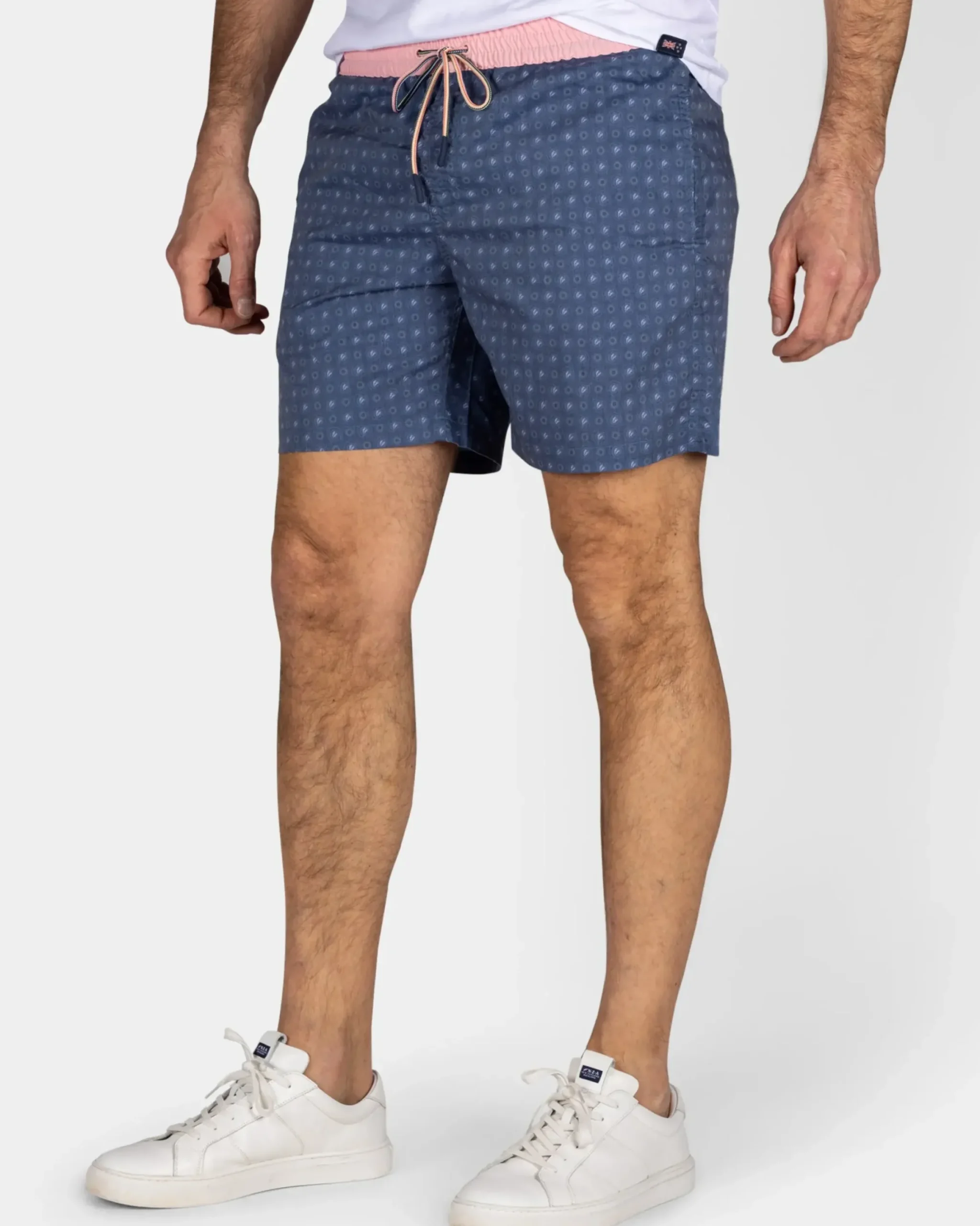 Navy zwembroek met print en lichtroze details