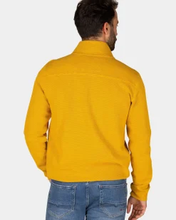 Okergele katoenen sweater met halve rits - Warm Ocre