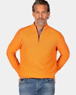 Oranje basis pullover met halve rits