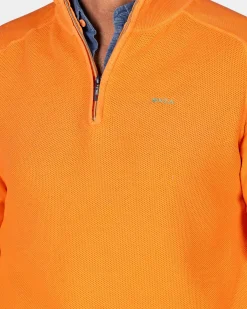 Oranje basis pullover met halve rits