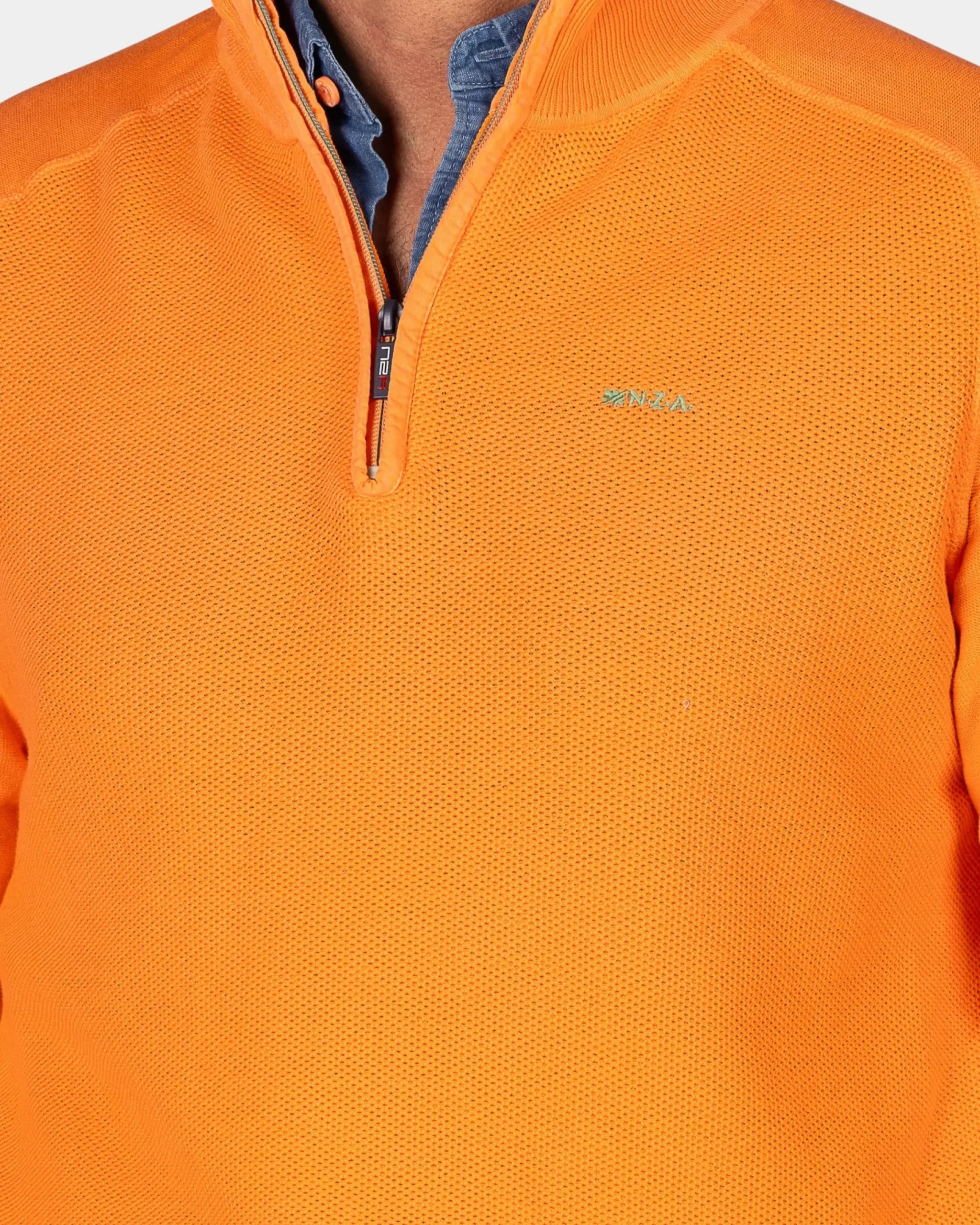 Oranje basis pullover met halve rits
