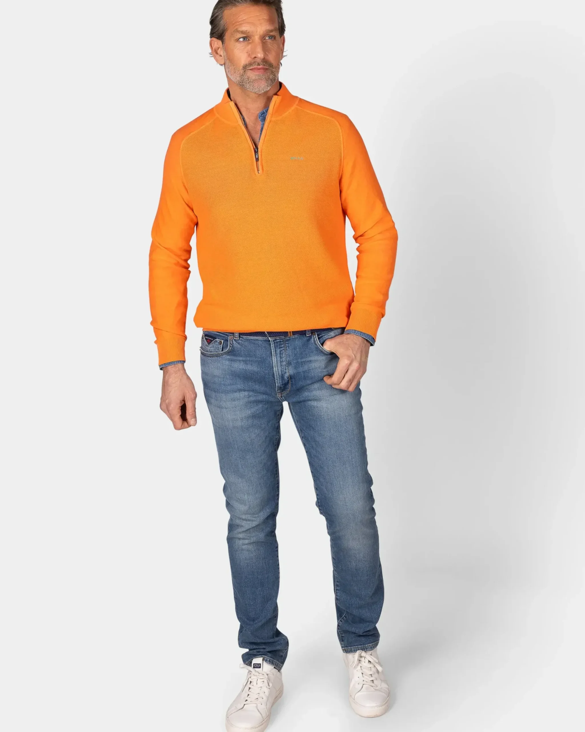 Oranje basis pullover met halve rits