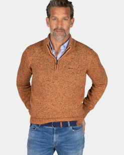 Oranje gebreide trui met halve rits - Almond Orange