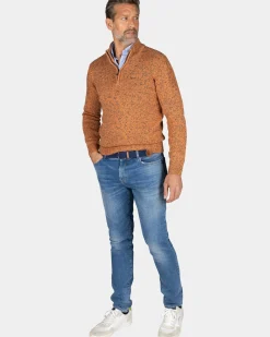 Oranje gebreide trui met halve rits - Almond Orange