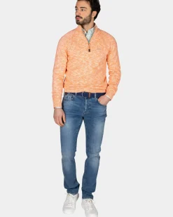 Oranje katoenen trui met halve rits