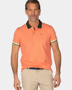 Oranje polo met blauwe kraag