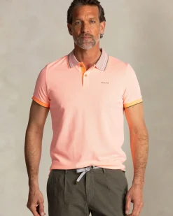 Oranje polo met gestreepte kraag