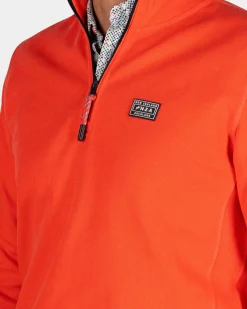 Oranje sweater met halve rits