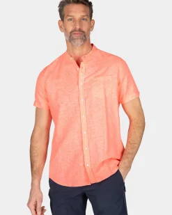Overhemd zonder kraag met korte mouw - Fury Pink