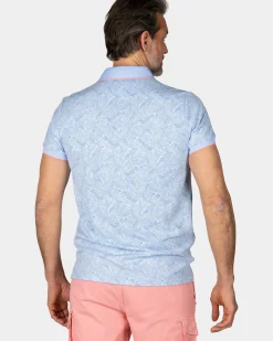 Pastelblauwe polo met bladprint
