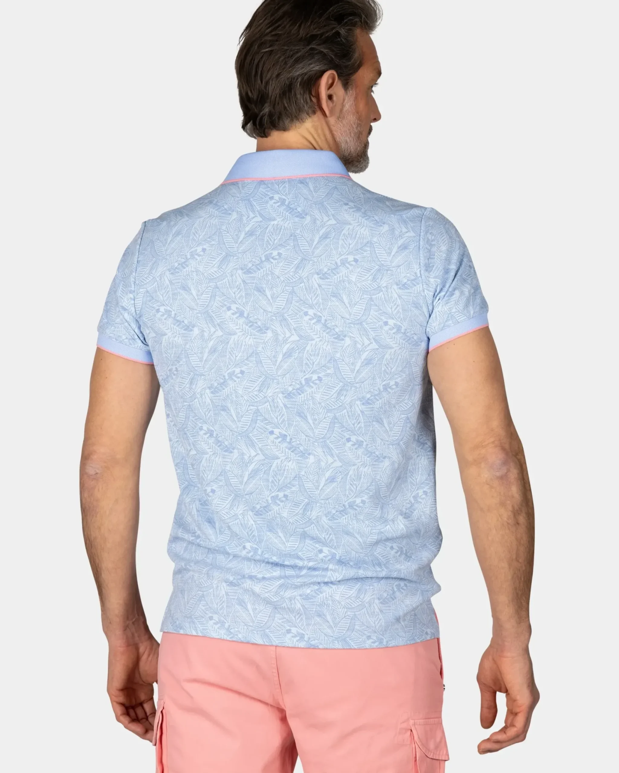 Pastelblauwe polo met bladprint