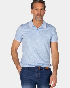 Pastelblauwe polo met roze details
