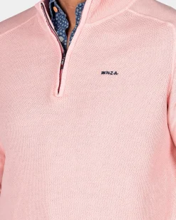 Pastelroze basis pullover met halve rits