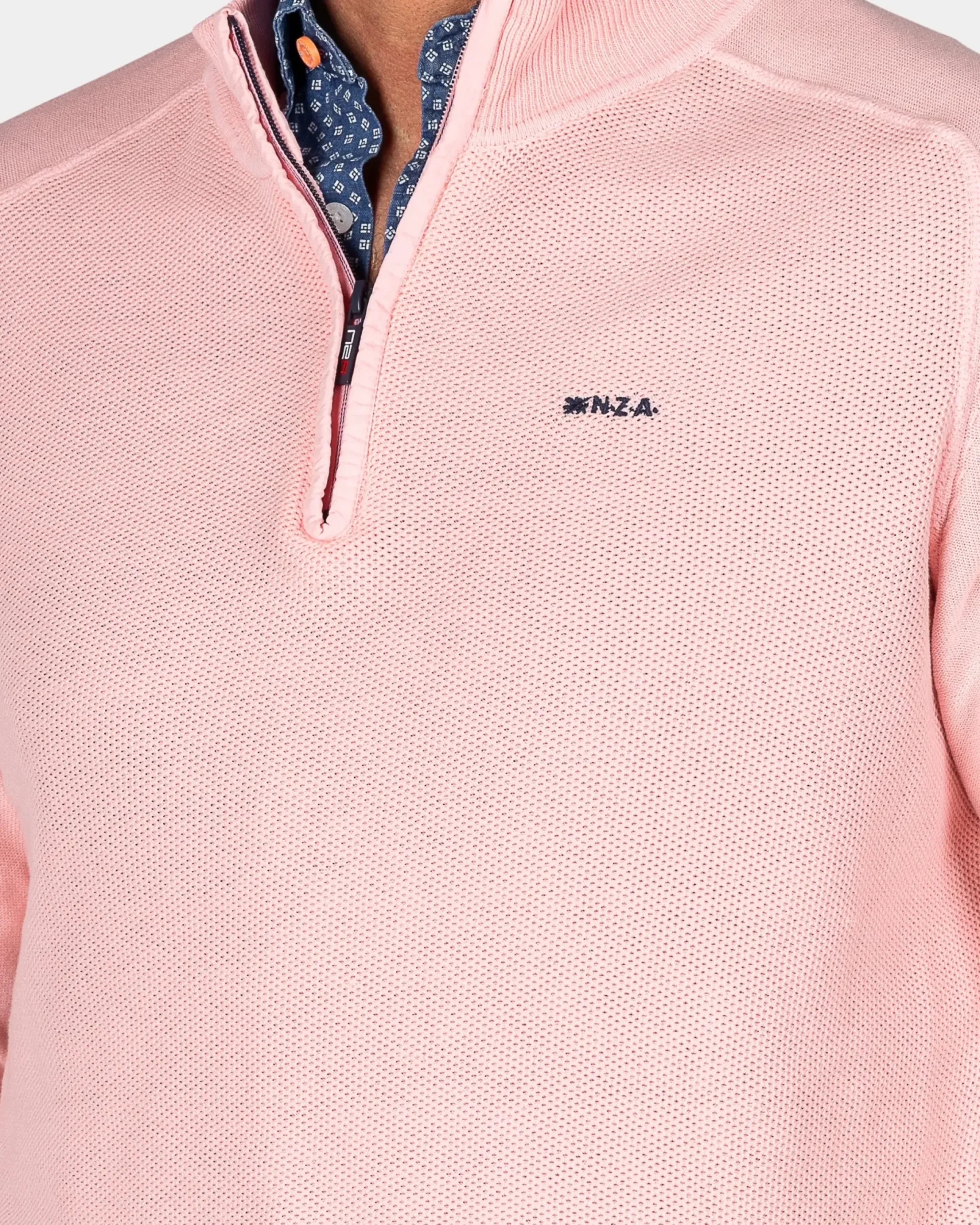 Pastelroze basis pullover met halve rits