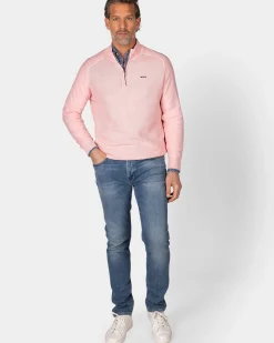 Pastelroze basis pullover met halve rits