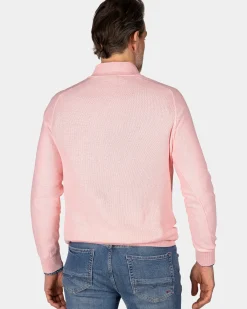 Pastelroze basis pullover met halve rits