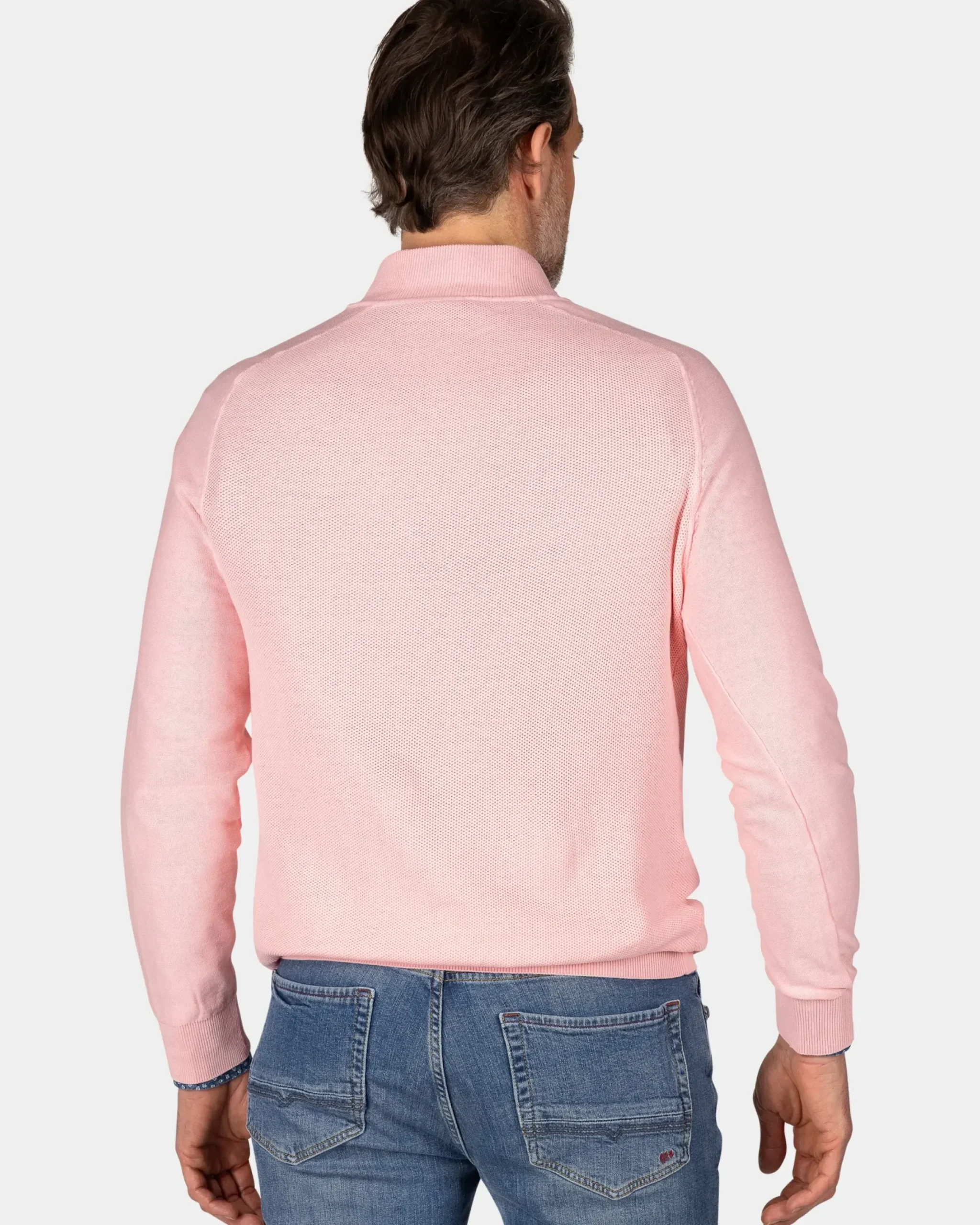 Pastelroze basis pullover met halve rits