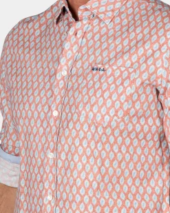 Pastelroze overhemd met grafische print