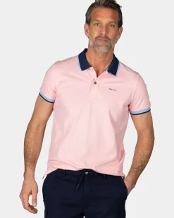Pastelroze polo met blauwe kraag