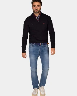 Pullover met halve rits in donkerblauw - Winter Navy