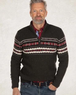 Pullover met halve rits van katoen en wol - Smoked Green