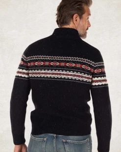 Pullover met halve rits van katoen en wol - Pitch navy