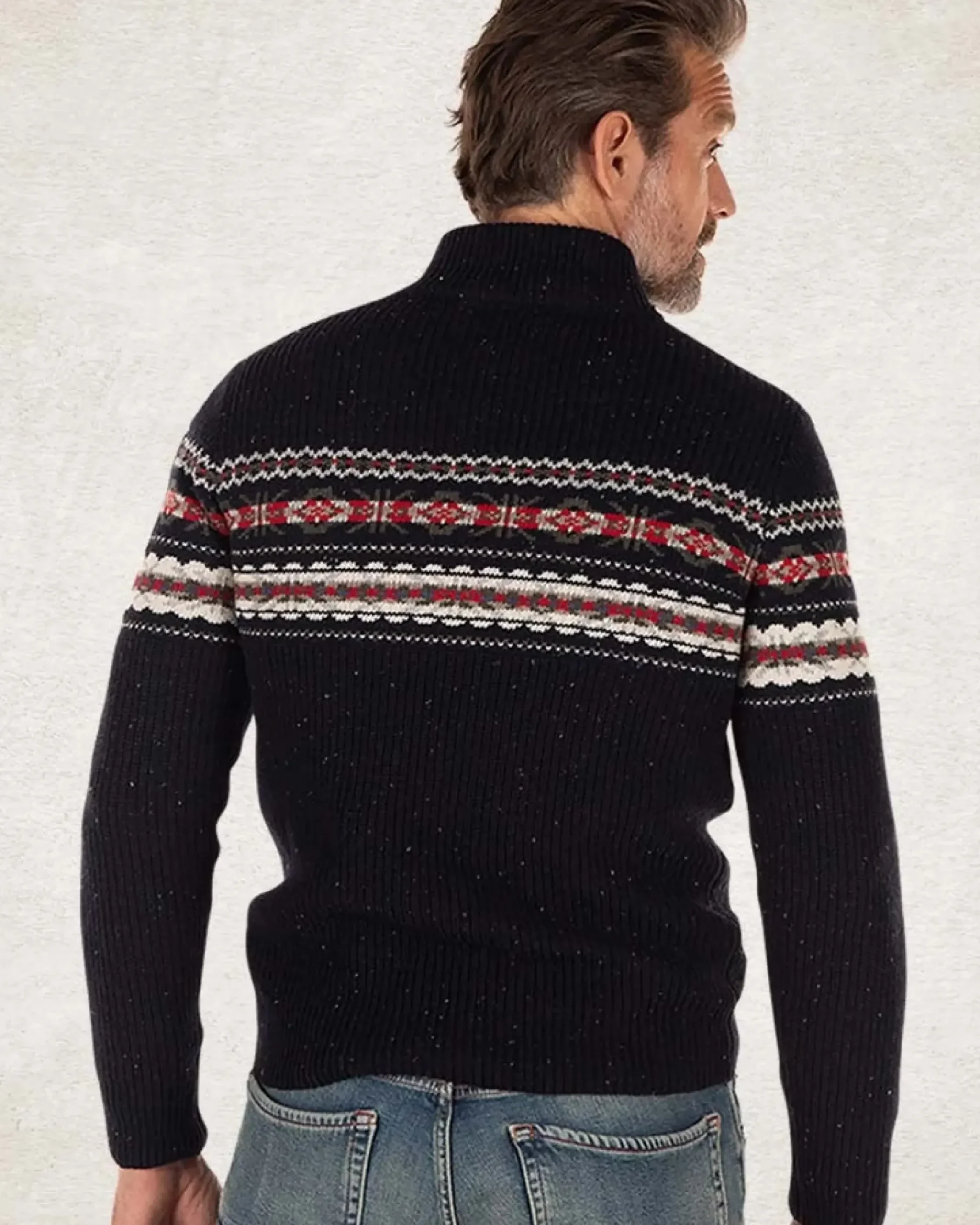 Pullover met halve rits van katoen en wol - Pitch navy