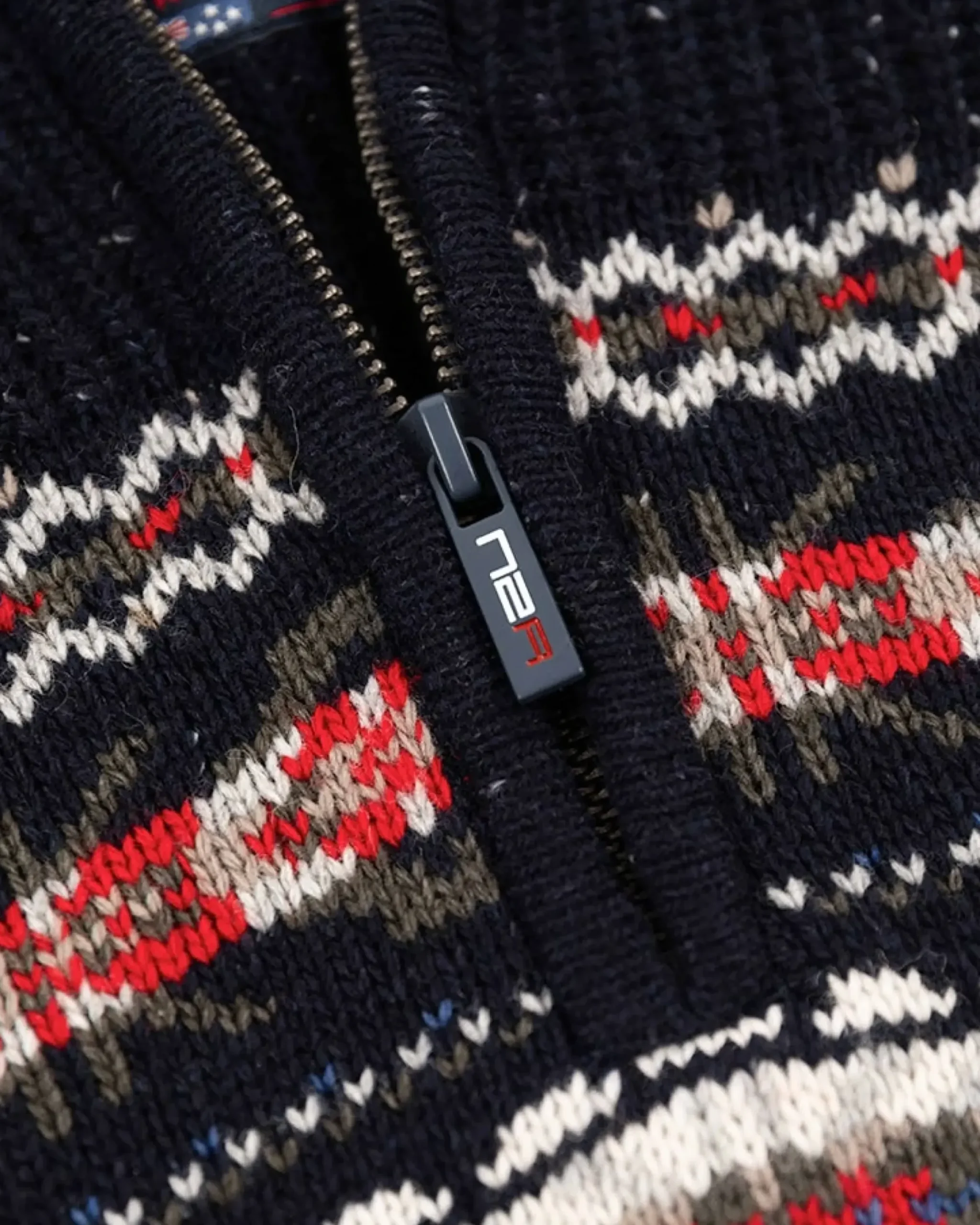 Pullover met halve rits van katoen en wol - Pitch navy