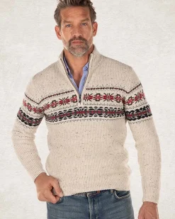 Pullover met halve rits van katoen en wol - Milky Ecru