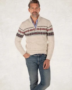 Pullover met halve rits van katoen en wol - Milky Ecru