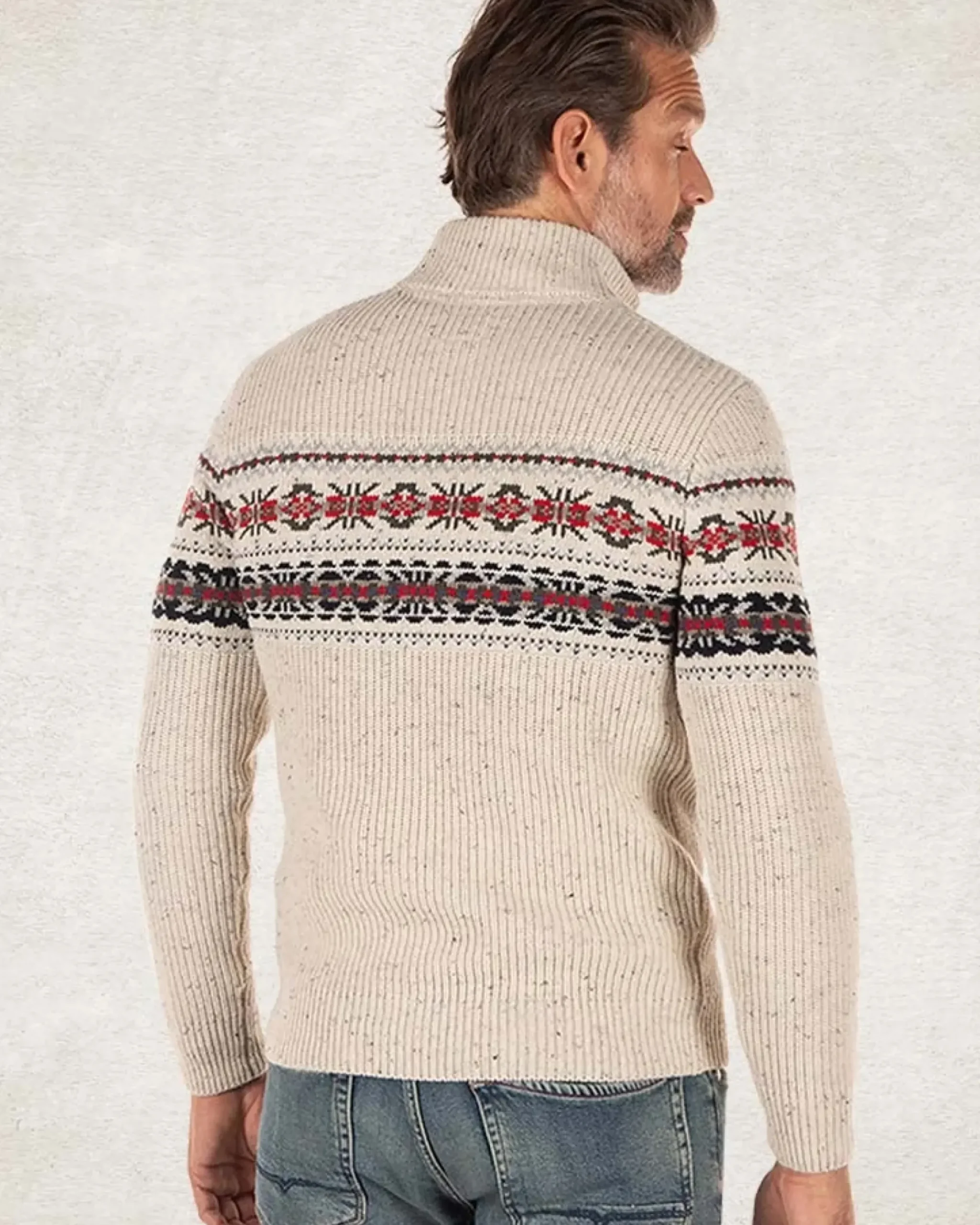 Pullover met halve rits van katoen en wol - Milky Ecru