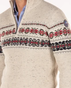 Pullover met halve rits van katoen en wol - Milky Ecru