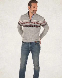 Pullover met halve rits van katoen en wol - Grey Melange