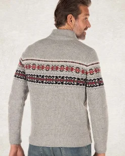 Pullover met halve rits van katoen en wol - Grey Melange