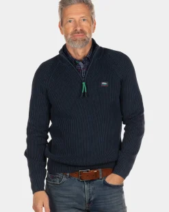 Ribgebreide blauwe trui Orauea - Steady Navy